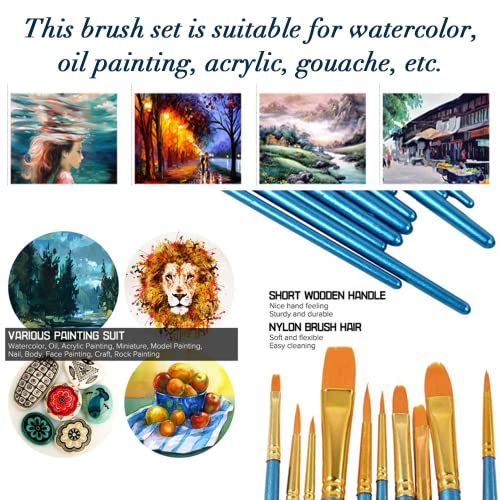 Acrylic Paint Brush Set, 1 Packs / 10 pcs Watercolor Brushes Painting Brush Nylon Hair Brushes for All Purpose Oil Watercolor Painting Artist
