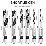 COMOWARE Brad Point Stubby Drill Bit Set for Wood, 6pcs HSS 4241 Steel with 1/4-Inch Quick Change Hex Shank COMOWARE