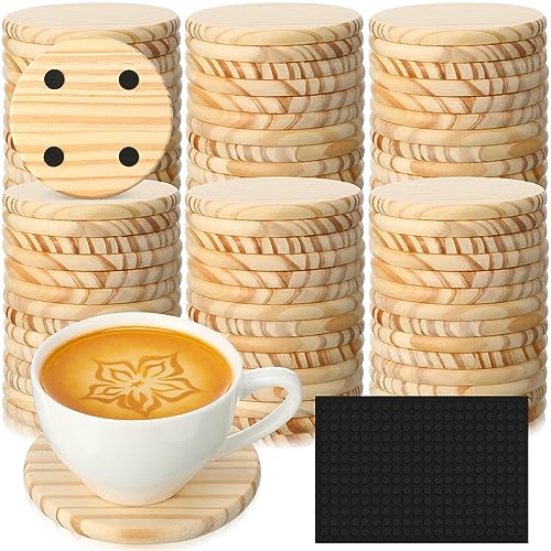 Dandat 72 Pcs Unfinished Wood Coasters 4" Round Wooden Coasters for Crafts Blank Coasters Bulk Thickness Wood Kit for Painting, DIY Coasters, Wood Dandat