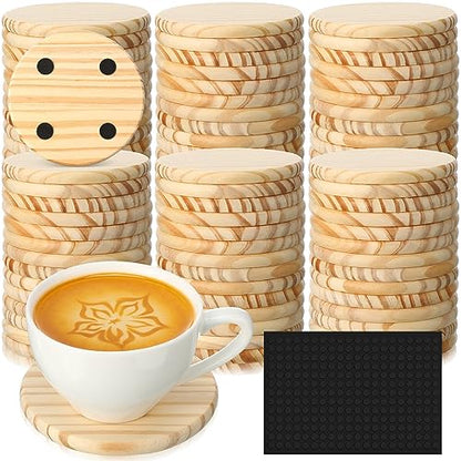 Dandat 72 Pcs Unfinished Wood Coasters 4" Round Wooden Coasters for Crafts Blank Coasters Bulk Thickness Wood Kit for Painting, DIY Coasters, Wood - WoodArtSupply