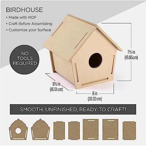 Plaid Birdhouse, Konnectz Unfinished, Easy to Assemble Wood Surface Perfect for DIY Arts and Crafts Projects, 61799 Plaid