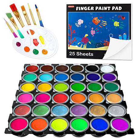 Shuttle Art Washable Finger Paint, 44 Pack Kids Paint Set with 36 Colors Toddler Paints(30ml, 1oz) for Toddlers, Paint Brushes, Finger Paint Paper Shuttle Art