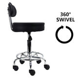 KKTONER PU Leather Rolling Stool Mid-Back with Footrest Height Adjustable Office Computer Home Drafting Swivel Task Chair with Wheels (Black) KKTONER