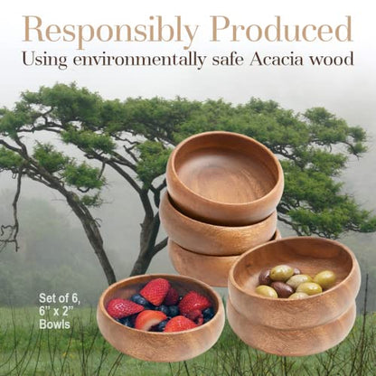 Woodard & Charles Acacia Wood Snack Serving Bowl, Set of 4, 6" x 2" (Set of 6)