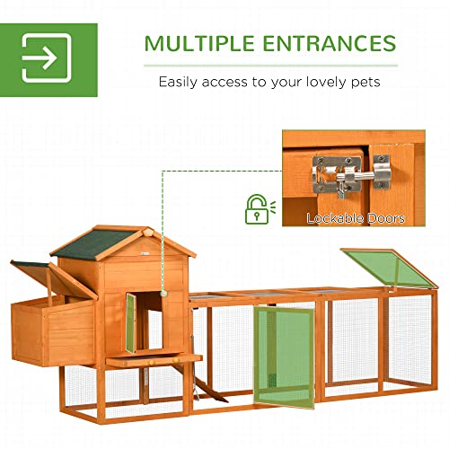 PawHut 118" Extra Large Chicken Coop with Asphalt Roof, Wooden Hen Run with Slide-Out Tray and Nesting Box, Chicken Hutch for 3-6 Chickens, Orange PawHut