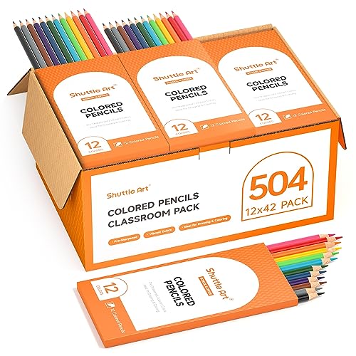 Shuttle Art 504 Colored Pencils Bulk, 12 Vibrant Colors, Pack of 42, Pre-sharpened Coloring Pencils, Wood Colored Pencils for Kids Teachers, - WoodArtSupply