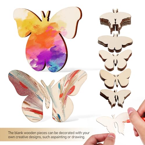 Operitacx 54 Pcs Unfinished Wooden Butterfly Wood Butterfly Shaped Cutouts Butterflies Wood Ornament Spring Wooden Craft for Painting and Spring Operitacx