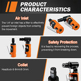 WP WORKPAD Air Die Grinder Set, Straight/Angled Air Die Grinder Kit with 1/4 and 1/8 inch Collets, Pneumatic Tools 2PCS WP WORKPAD