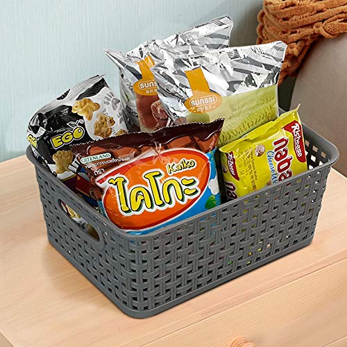 Rinboat Mixed Color Rectangle Storage Baskets, Plastic Weave Shelf Baskets, 6 Packs Rinboat