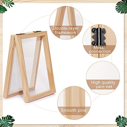 Honoson 3 Pieces Paper Making Wooden Paper Making Mould Papermaking Screen Kit 3 Size Frame for DIY Paper Craft (5 x 7 Inches, 7.5 x 9.8 Inches, 9.8 Honoson