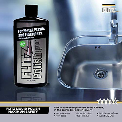 Flitz Metal Polish and Cleaner Liquid for All Metal, Also Works On Plastic, Fiberglass, Aluminum, Jewelry, Sterling Silver: Great for Headlight