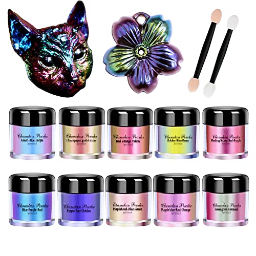 OSBANG 10 Colors Chameleon Mica Powder Color Shift Pigment Powder for Epoxy Resin Painting Soap Making Bath Bombs Candle Making Slime(0.1oz/jar)
