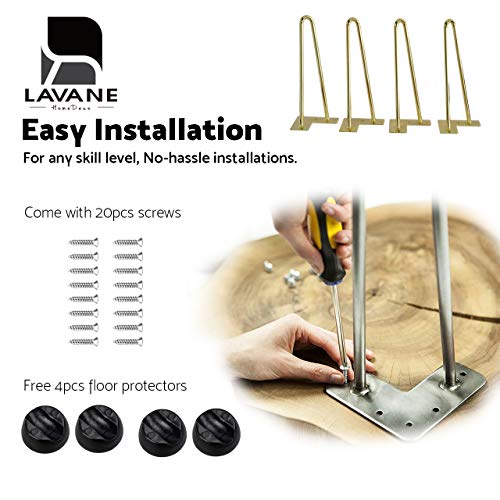 La Vane 6 inch / 15cm Hairpin Table Legs, 4PCS Mid-Century Modern DIY Metal Furniture Legs with Floor Protectors & Screws for Coffee and End Table La Vane