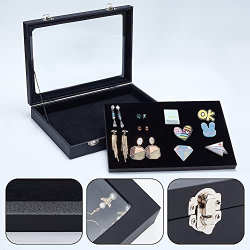 NBEADS Black Velvet Pin Display Case, 11x7.8x1.9 Inch Wall Hanging Brooch Jewelry Storage Case Wooden Presentation Boxes with Glass Window and NBEADS