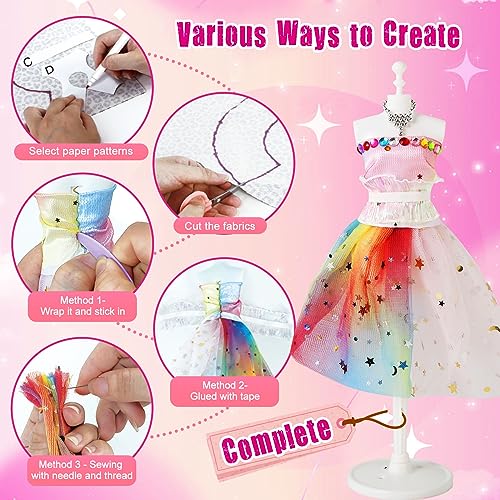 600+Pcs Fashion Designer Kits for Girls Gifts 6 7 8 9 10 11 12 Years Old, Girls' Fashion Creativity DIY Arts & Crafts Kit with 4 Mannequins for Girls  Birthday Gift,Sewing Kit for Kids Ages 8-12