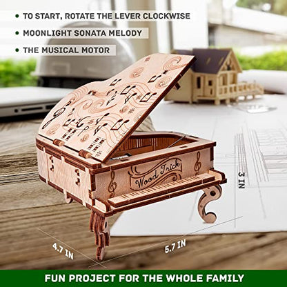 Wood Trick Toy Piano Music Box Moonlight Sonata, Wooden Musical Piano Toy Mini - 3D Wooden Puzzle, Assembly Toys, Brain Teaser for Adults and Kids - WoodArtSupply