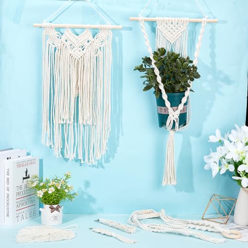 INFUNLY 7 in 1 DIY Macrame Kit All in One Macrame Kits for Adults Beginners White Macrame Hanging Charms for Decoration Easy Macrame Keychain Kits - WoodArtSupply