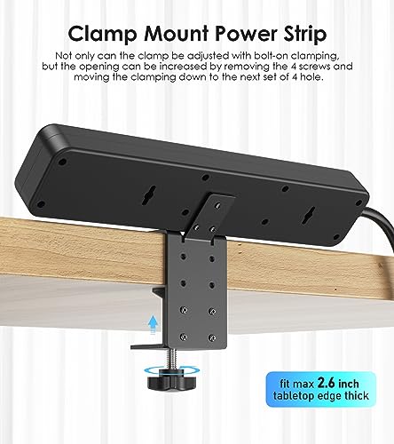 JUNNUJ Clamp Power Strip Standing Desk with 30W USB C, 2 in 1 Clip Desktop Surge Protector Edge Mount Outlet with 6 Individual Switches, Fit 2.6 inch - WoodArtSupply