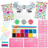 GirlZone Unicorn and Jewels Face Painting Kit, Amazing Face Paint Set with Face Gems, Brushes, Face Paint Stencils and a Kids Face Paint Lookbook to GirlZone