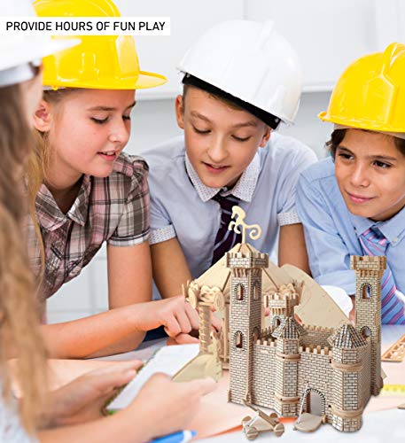 Puzzled 3D Puzzle Castle Set Wood Craft Construction Model Kit, Fun & Educational DIY Wooden Toy Assemble Model Unfinished Crafting Hobby Puzzle to
