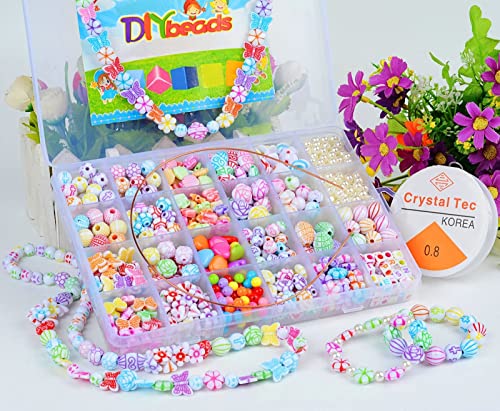 550+Pcs Pony Beads Kit for DIY Bracelet Nacklace Ring Jewelry Making Kit  for Girls Bracelet Beads Colorful Alphabet Glass Seed Beads Art Craft Kits  for Kids