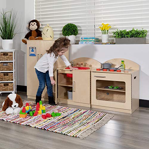 Flash Furniture Children's Wooden Kitchen Set - Stove, Sink and Refrigerator for Commercial or Home Use - Safe, Kid Friendly Design - WoodArtSupply