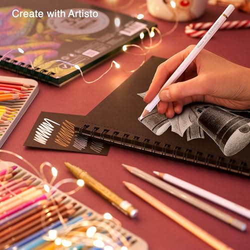 ARTISTO 9x12" Premium Black Paper Pads, Spiral Bound Sketchbook, Pack of 2, 70 Sheets (150g/m2), Acid-Free Drawing Paper, Ideal for Kids, Teens & - WoodArtSupply