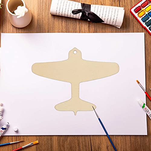 Creaides 20pcs Plane Wood DIY Crafts Cutouts Wooden Airplane Shaped Hanging Ornaments with Hole Hemp Ropes Gift Tags for Kids DIY Art Projects Home