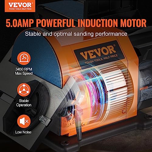 VEVOR Professional Belt Sander, 8" Disc Sander and 4 x 36 in. Belt Sander with 5A Induction Motor Cast Aluminum Worktable for Woodworking, VEVOR