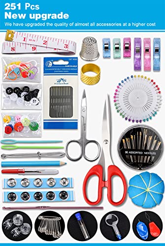 Large Sewing Kit for Adults: YUANHANG Newly Upgraded 251 Pcs Premium Sewing Supplies Set - Complete Sew Kit of Needle and Thread for Beginners - Travel Emergency - Basic Home Hand Sewing Repair Kits