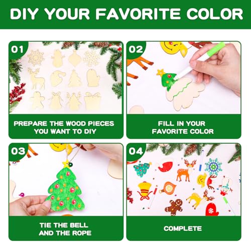 Max Fun 120PCS DIY Wooden Christmas Ornaments Unfinished Predrilled Wood for Crafts Centerpieces Holiday Birthday Hanging Decorations in 12 Shapes Max Fun