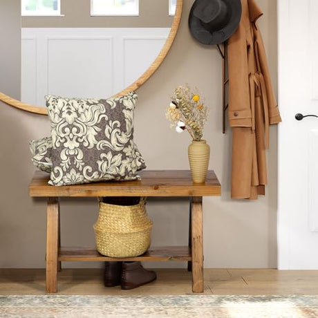 Wnutrees Farmhouse Wood Bench,Rustic Indoor Storage Bench for Entryway, Living Room, Dining Room,Solid Wood Construction, Original Wood Wnutrees