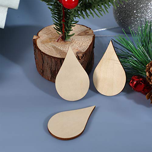 Amosfun Wooden Shape Cutouts Wood Water Drop Shape Discs Slices Wood Pieces Embellishment DIY Crafts Ornament Home Decorations Birthday Gift DIY 50mm