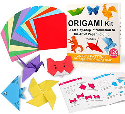 Yibeishu Origami Paper Kit with Instructions Book 20 Easy Origami Projects 6x6 Inch Origami Paper Double Sided Square Colorful Folding Paper Set for