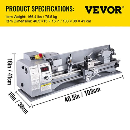 VEVOR Metal Lathe, 210x800 Mini Lathe Machine, 2500 RPM Variable Speed Change, 850W Precision Mini Lathe, Metal Working Lathe with Brushless Motor, - WoodArtSupply