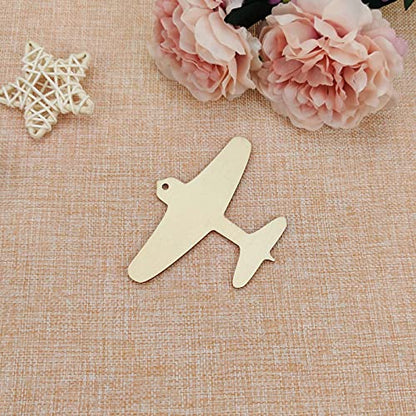 Creaides 20pcs Plane Wood DIY Crafts Cutouts Wooden Airplane Shaped Hanging Ornaments with Hole Hemp Ropes Gift Tags for Kids DIY Art Projects Home