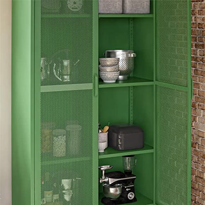 Novogratz Channing Tall 2 Door Storage Cabinet-Mesh Metal Locker, Kelly Green - WoodArtSupply