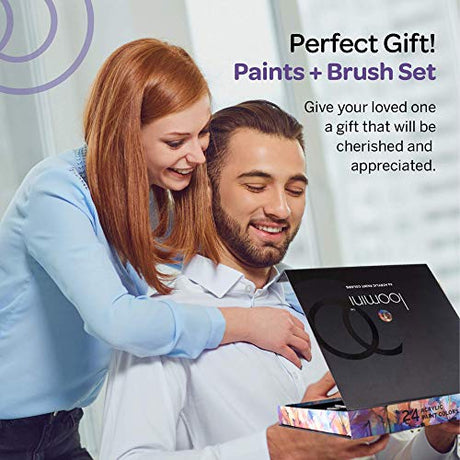 Acrylic Paint Brushes Set of 15, with Paint Set Included with 24 Acrylic Paints LOOMINI