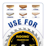 RIDONG 6-1/2 Inch Circular Saw Blade, 24-Tooth with 5/8" Arbor ATB Framing Saw Blade for Cutting Wood (6.5" 1-Pack) RIDONG
