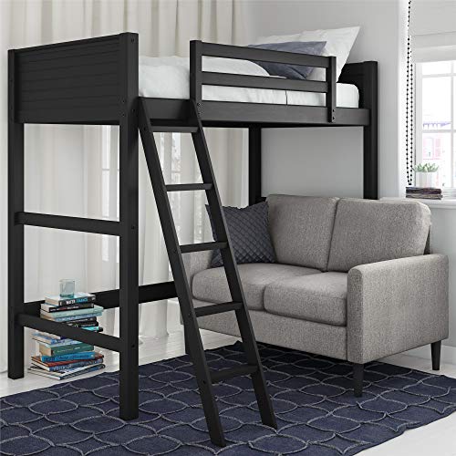 DHP Moon Bay Black Wooden Loft Bed for Kids - Twin Size with Ladder and Guardrails - WoodArtSupply