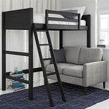 DHP Moon Bay Black Wooden Loft Bed for Kids - Twin Size with Ladder and Guardrails DHP