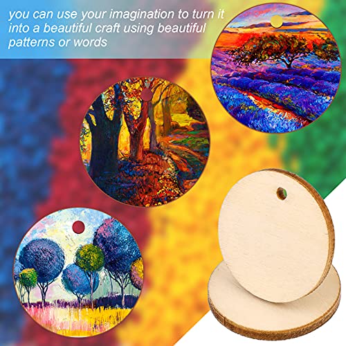 200 Pieces Unfinished Blank Wood Circle Pendants Round Disc Circle Wood Pieces Round Wooden Disk with Hole Small Wooden Pendant for Craft Decoration - WoodArtSupply