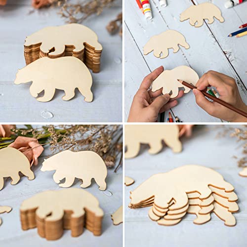 Bear Wooden Blank Grizzly Wood Wall Art Unfinished Ornaments for Christmas Wedding Birthday Party Thanksgiving Day Decoration 20Pcs. Zontween