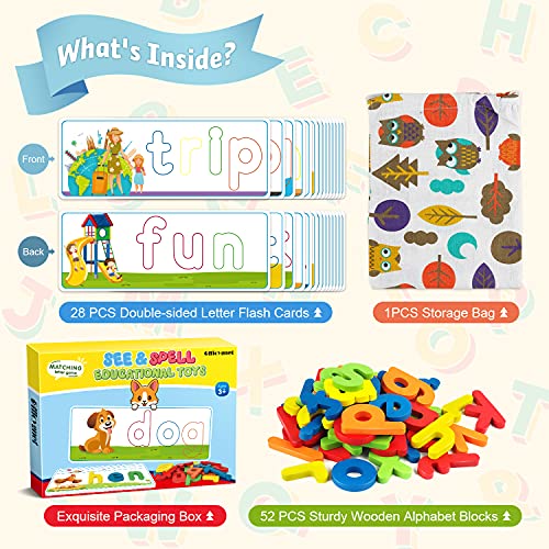 Officygnet See & Spell Learning Educational Toys and Gift for 3 4 5 6 Years Old Boys and Girls - Matching Letter Game for Preschool Kids - 80 Pcs of Officygnet