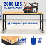 VEVOR 60" Adjustable Workbench, Heavay Duty Workstation 2000 LBS Load Capacity, with Power Outlets & Rubber Wood Top & Metal Frame & Foot Pads, for VEVOR