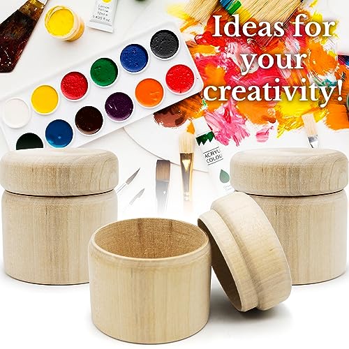 Unpainted Wooden Round Boxes with Lids - Set of 10 Mini Wood Craft Boxes - DIY Storage Containers for Crafts - Unfinished Blank Trinket Wood Boxes,