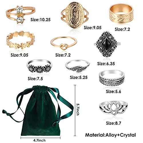PANTIDE 67Pcs Vintage Knuckle Rings Set Stackable Finger Rings Midi Rings for Women Bohemian Hollow Carved Flowers Gold&Silver Rings Crystal Joint PANTIDE