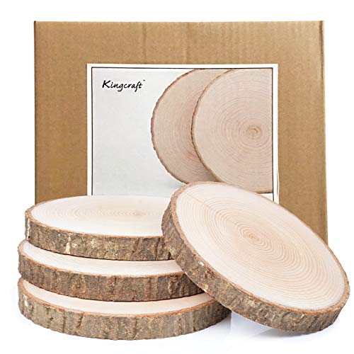 KINGCRAFT 4 Pack Large Natural Wood Slices Round Rustic Slabs Unfinished Wood Sanded 8"-10" for Wedding Centerpiece Table Birthday Party Baby Shower Kingcraft