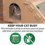 Furhaven Multi-Level Cardboard Cat House w/ Catnip for Indoor Cats, Ft. Scratching Pads & Toys - Farmhouse Corrugated Cat Scratcher Hideout - Furhaven