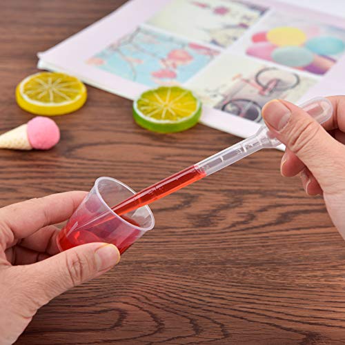 Coopay Plastic Graduated Cups Tools - 50 Pack 30ml/1oz Transparent Scale Measuring Cups, 50 Pack Wooden Stirring Sticks and 50 Pack 3ml Transfer Coopay